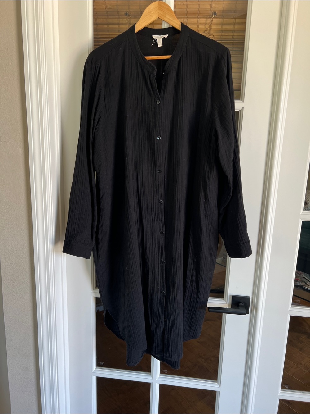 Eileen Fisher Black textured gauze Button-Up Tunic Shirt Dress XL